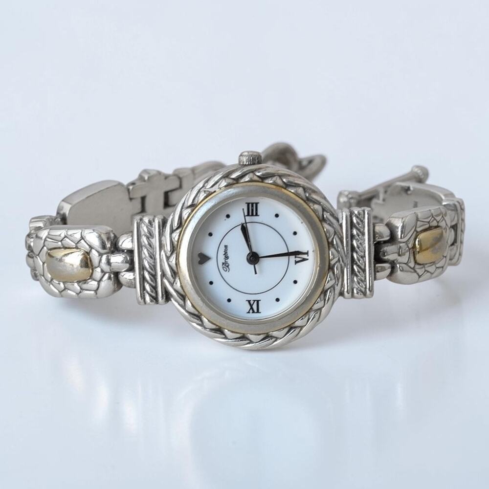 Brighton Nantucket Mixed Metal Watch Rope Detail Silver Gold Toggle Clasp 8"